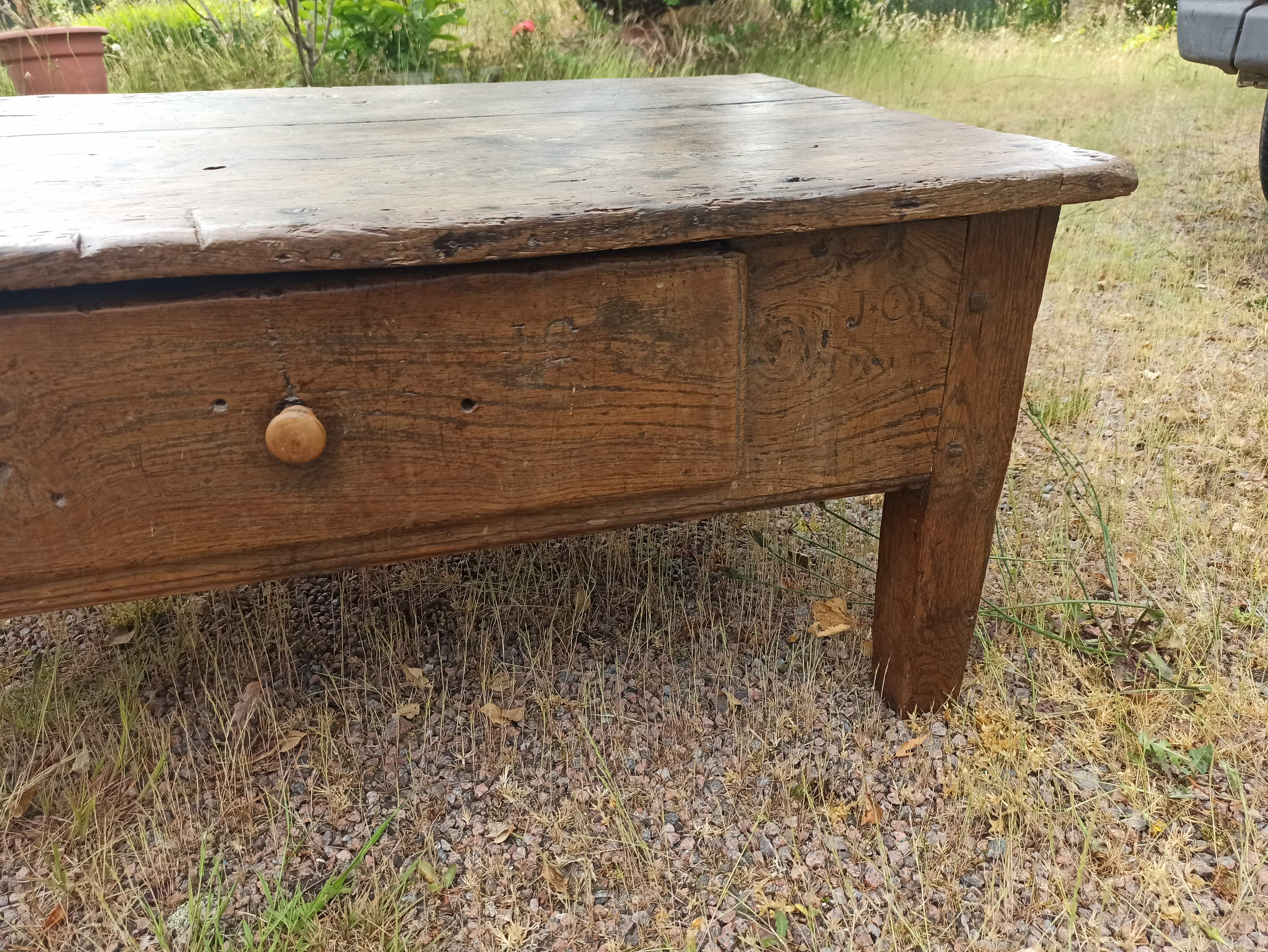 Rustic solid oak coffee table farmhouse initials J C