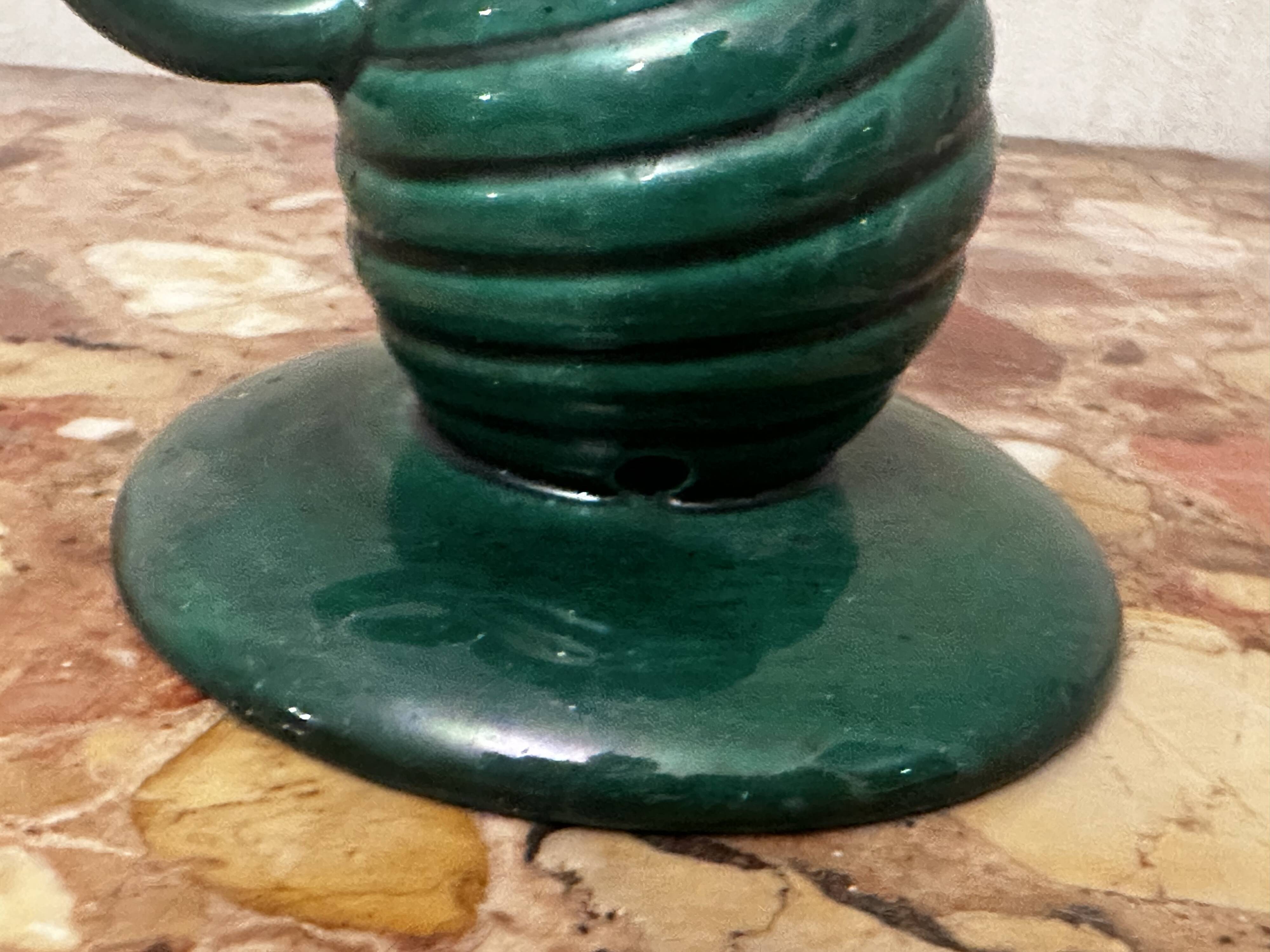 Saint-Clément green ceramic candlestick, 1950s