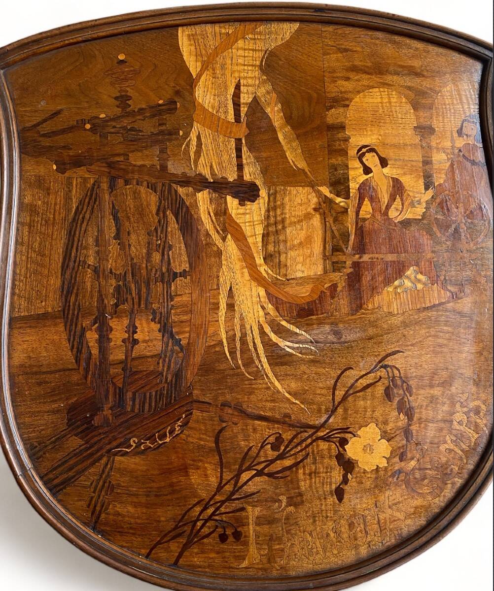 Emile Gallé marquetry table, "L'heureux temps", circa 1902