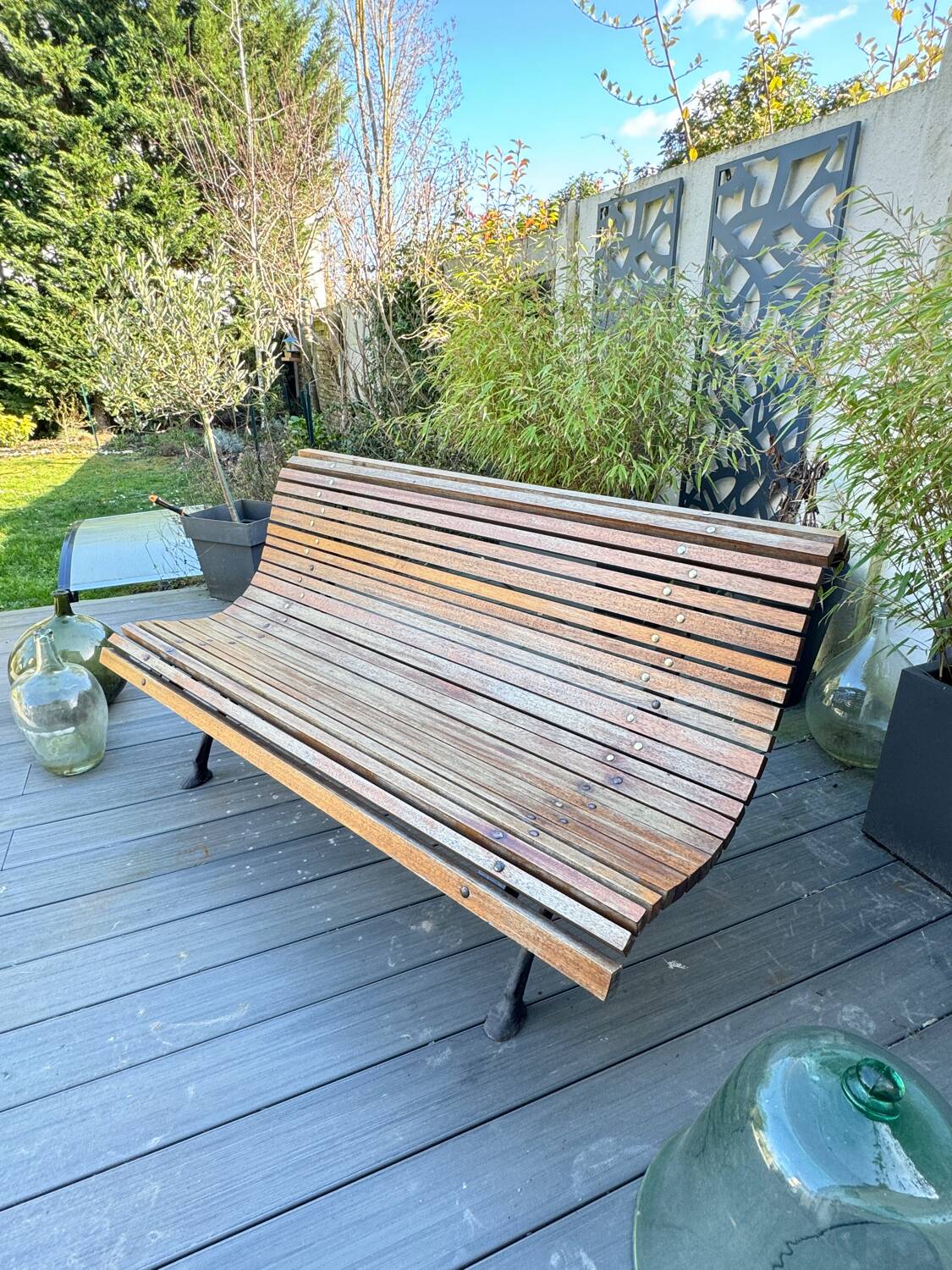 Old slatted public bench