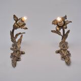 Paire d'appliques murales Art Nouveau antiques en bronze doré à fleurs de lys et feuillages, années 1890, françaises, recâblées