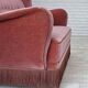 1970s, Danish 2-seater sofa, salmon pink furniture velour, oak wood.
