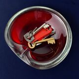 Sommerso red ashtray by Seguso, Murano glass, Italy, 1970
