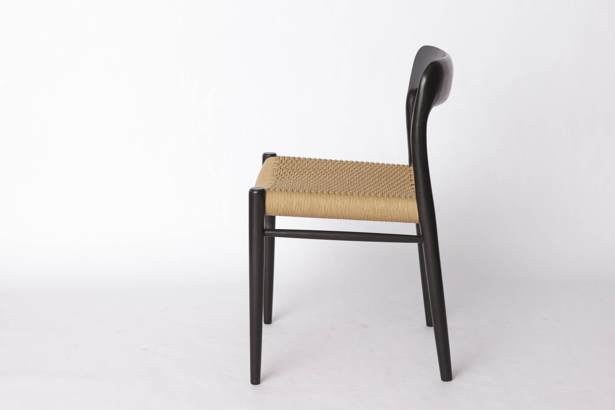 Niels Møller Model 75 Chair in Black Oak with Danish Cord, 1960s Vintage