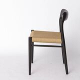 Niels Møller Model 75 Chair in Black Oak with Danish Cord, 1960s Vintage