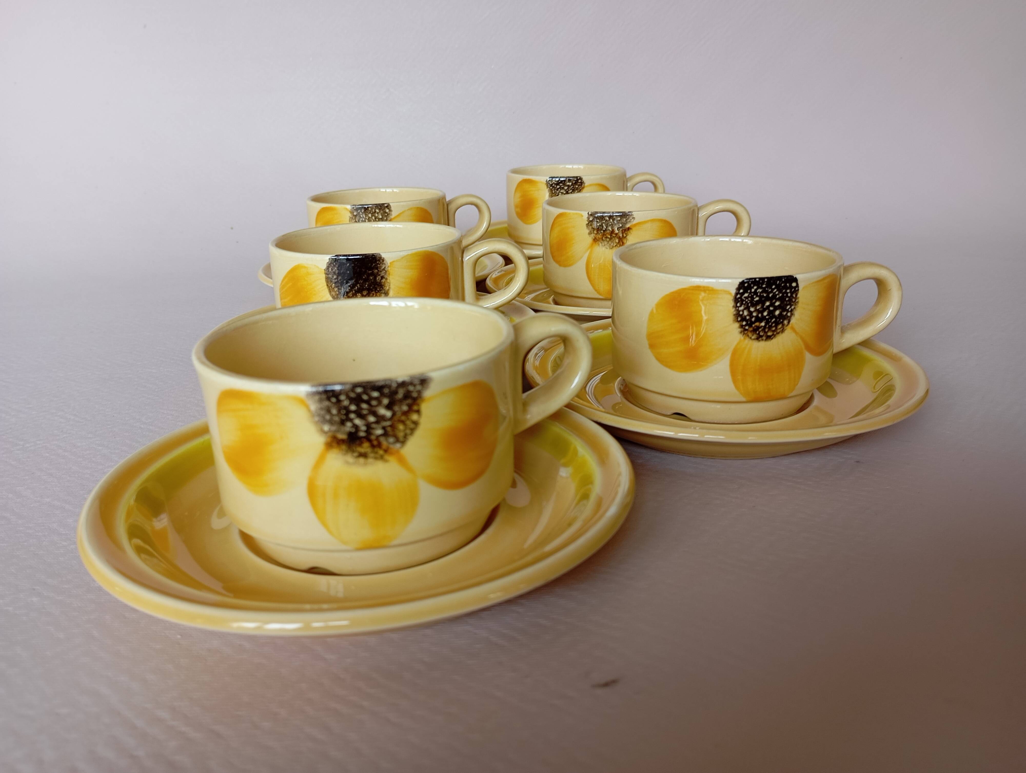 6 Gien "Sun" coffee cups