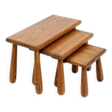 Brutalist Nesting Tables in Oak - Set of 3 - 1960s