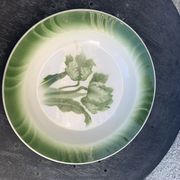 Hollow dish pattern green tulips longwy france old