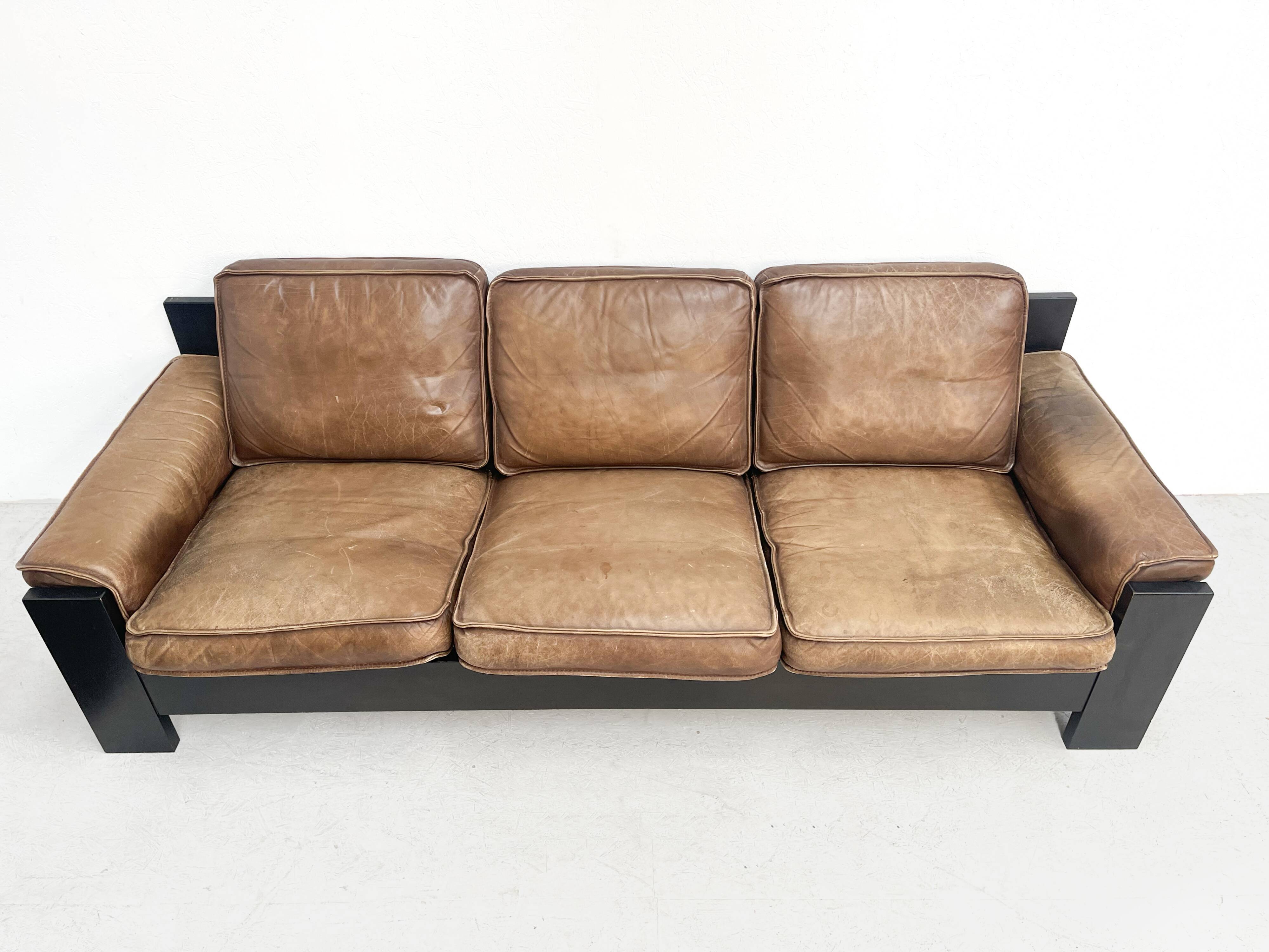 Brown leather sofa set Leolux