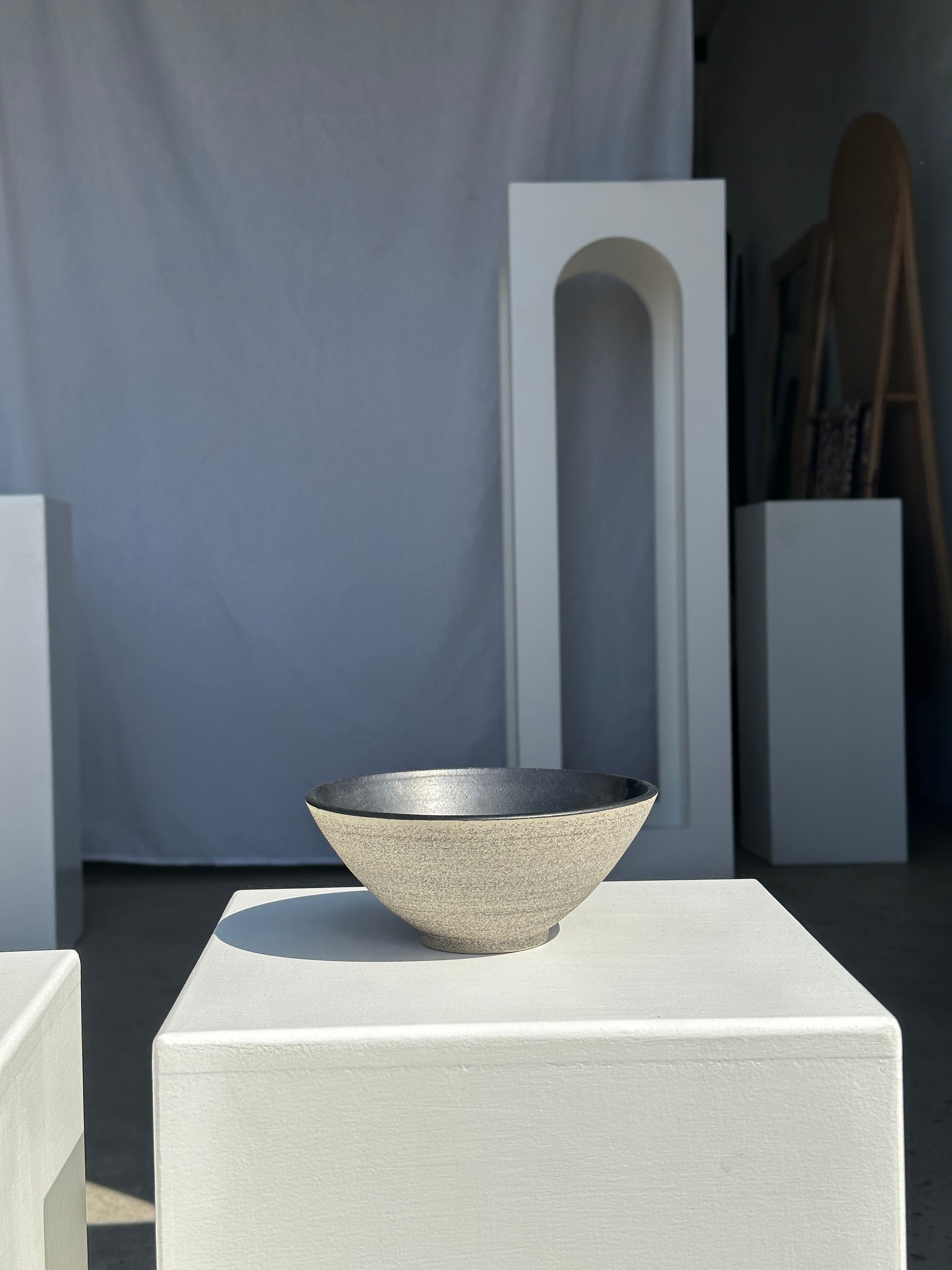 Duo of gray Indonesian ceramic bowls or salad bowls