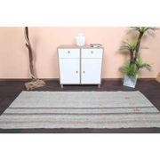 Vintage Turkish Hand-Knotted Wool Cotton Gray Kilim Runner 102x266