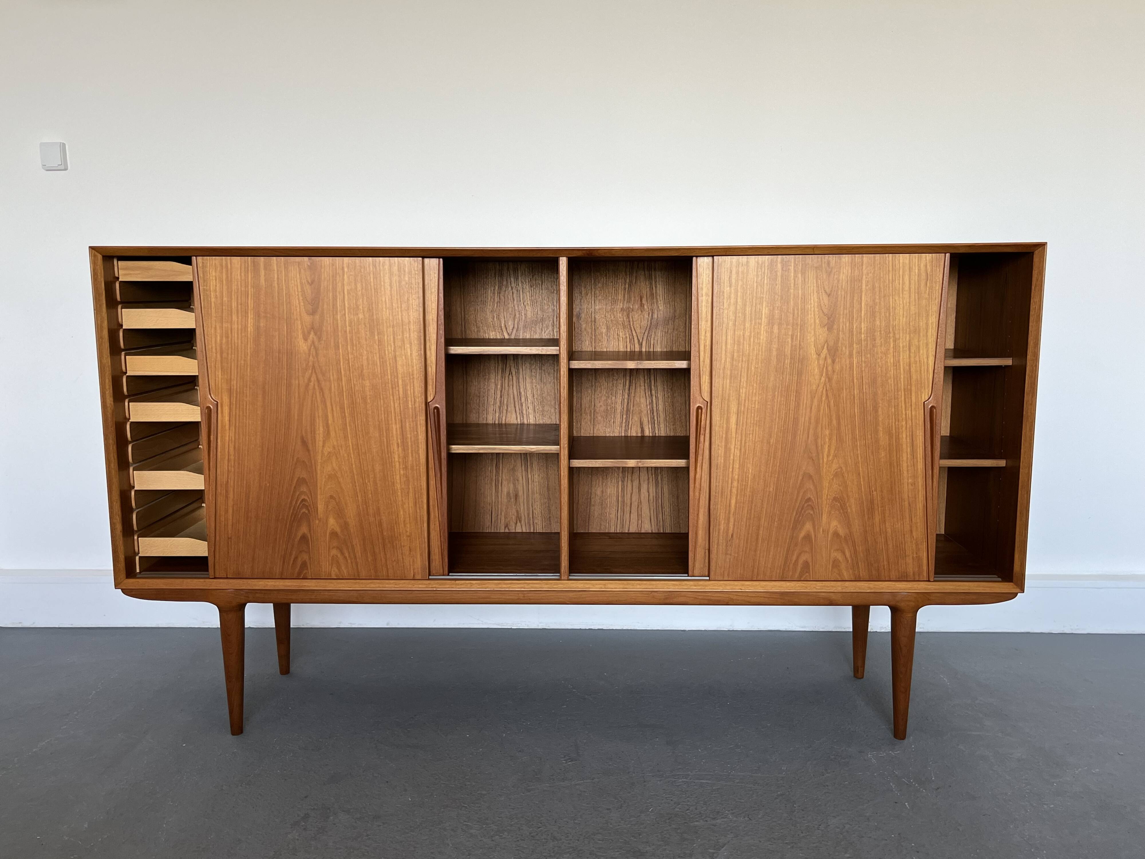 Model 19 High Sideboard in Teak with Sliding Doors by Gunni Omann for Omann Jun, 1960s