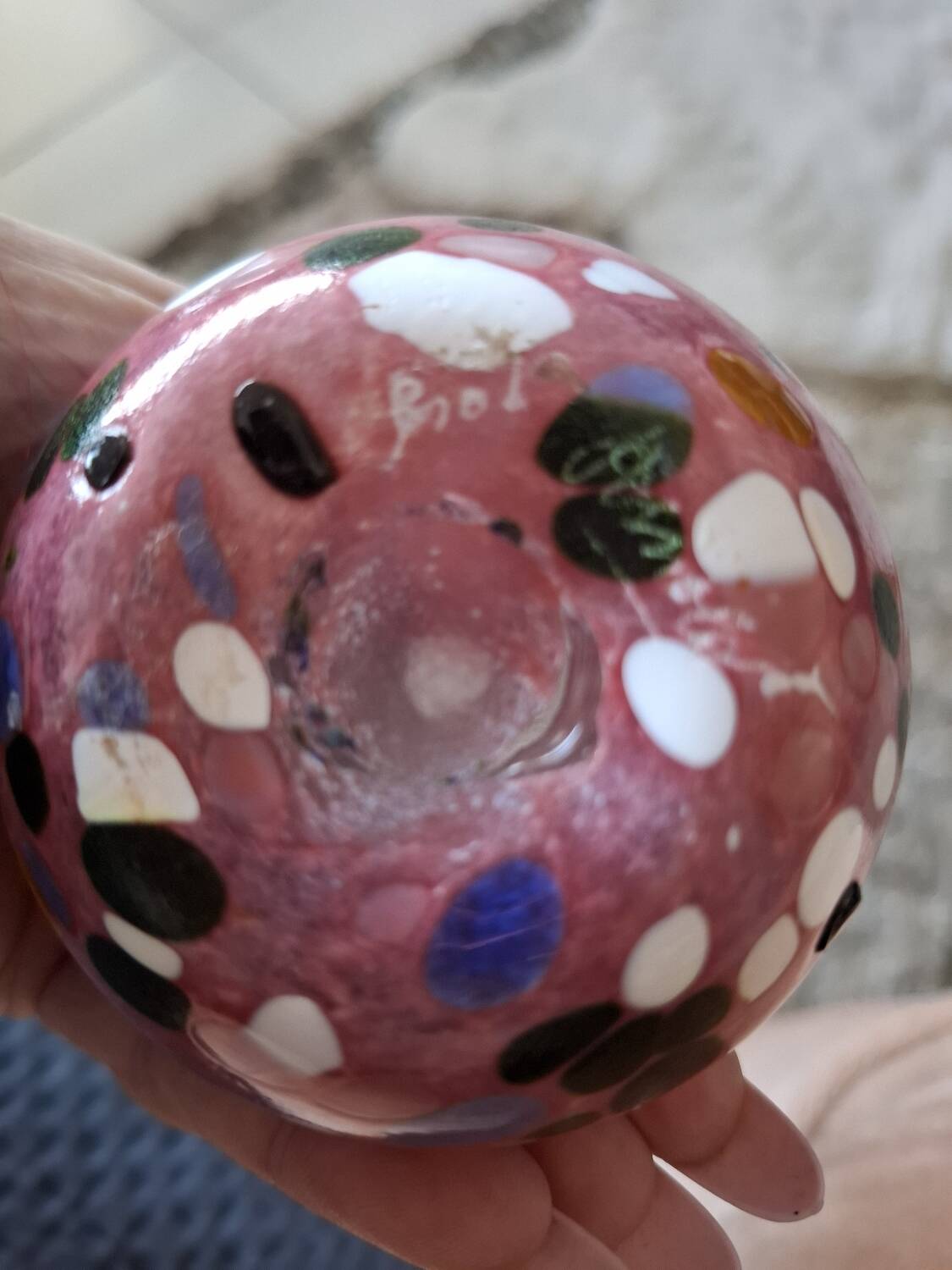 Speckled blown vase by Briot