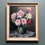 Old painting "Peonies" signed H.Dow