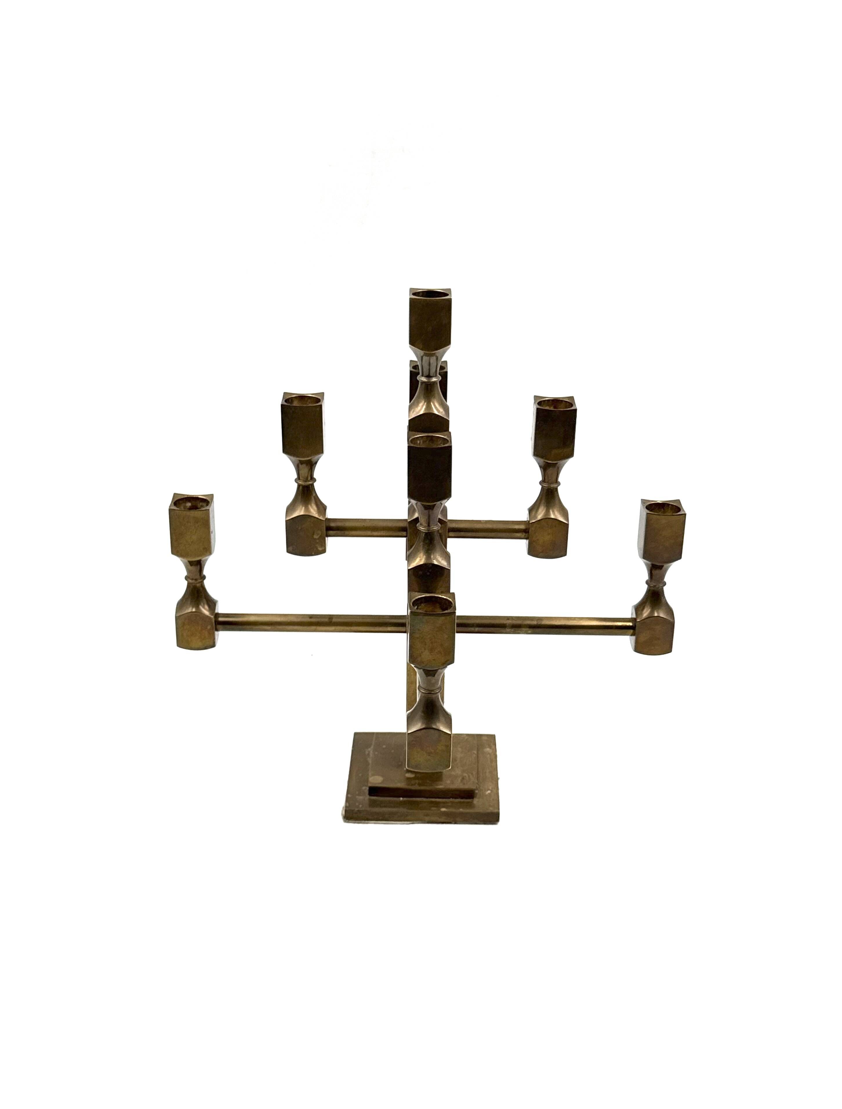 Modern solid brass candelabra, Lars Bergsten, Gusum Sweden 1990