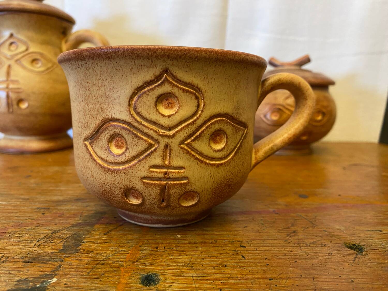 Antique tea coffee set vallauris vintage beige ceramic #c644