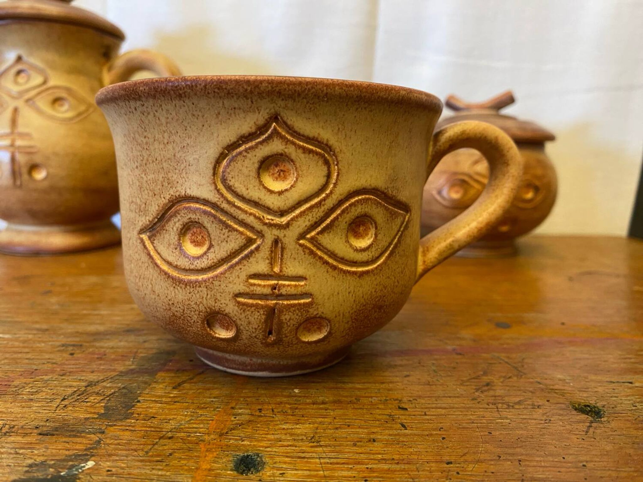 Antique tea coffee set vallauris vintage beige ceramic #c644