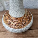 Vase, soliflore ancien en céramique craquelée blanche, à décor de cerfs