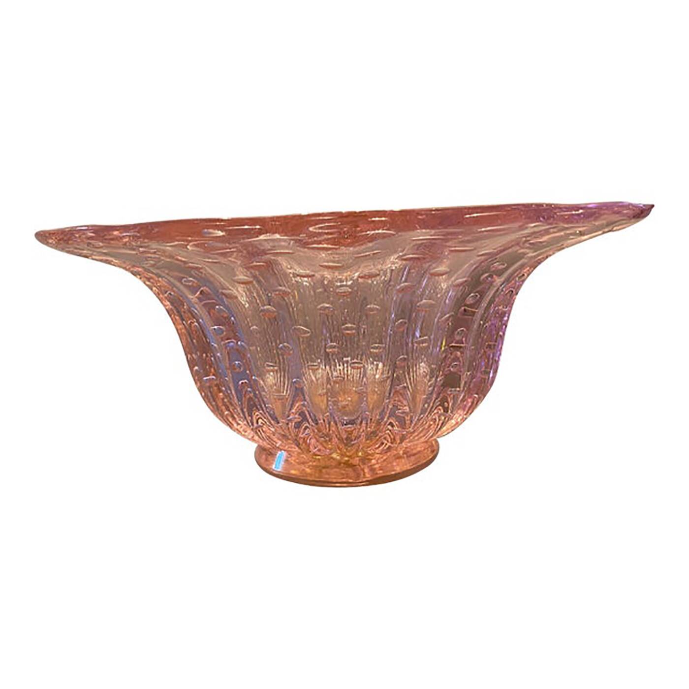 Glass Pink Vase With Gold and Bubble Air Round Shape