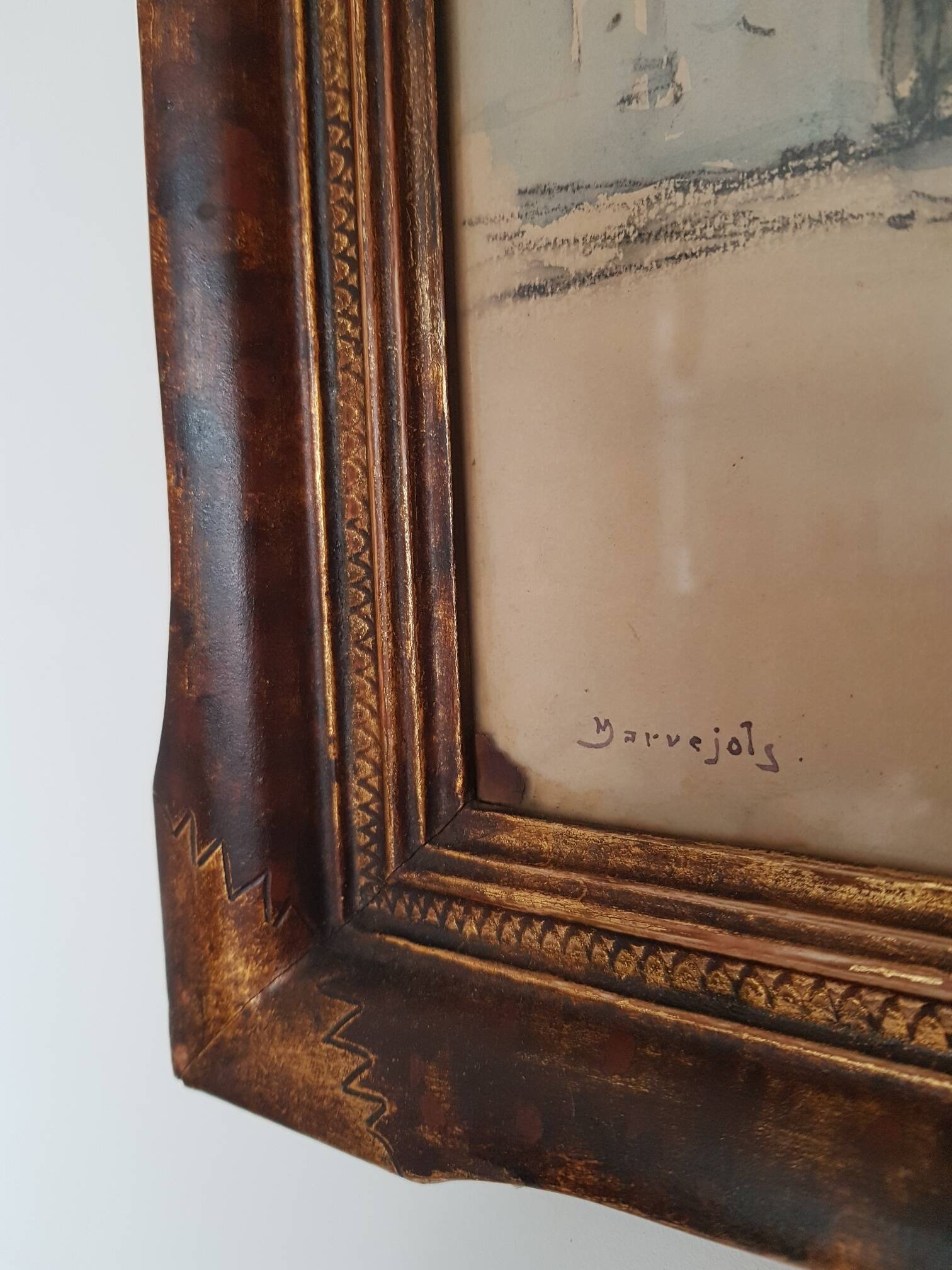 Old watercolor painting "Fortified entrance to Marvejols"