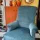 Fauteuil chauffeuse Napoléon 3 en velours bleu