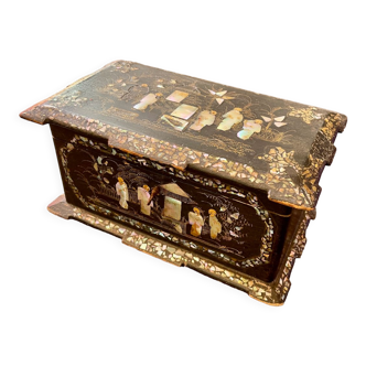 Old asian tea box box mother-of-pearl and wood xixth