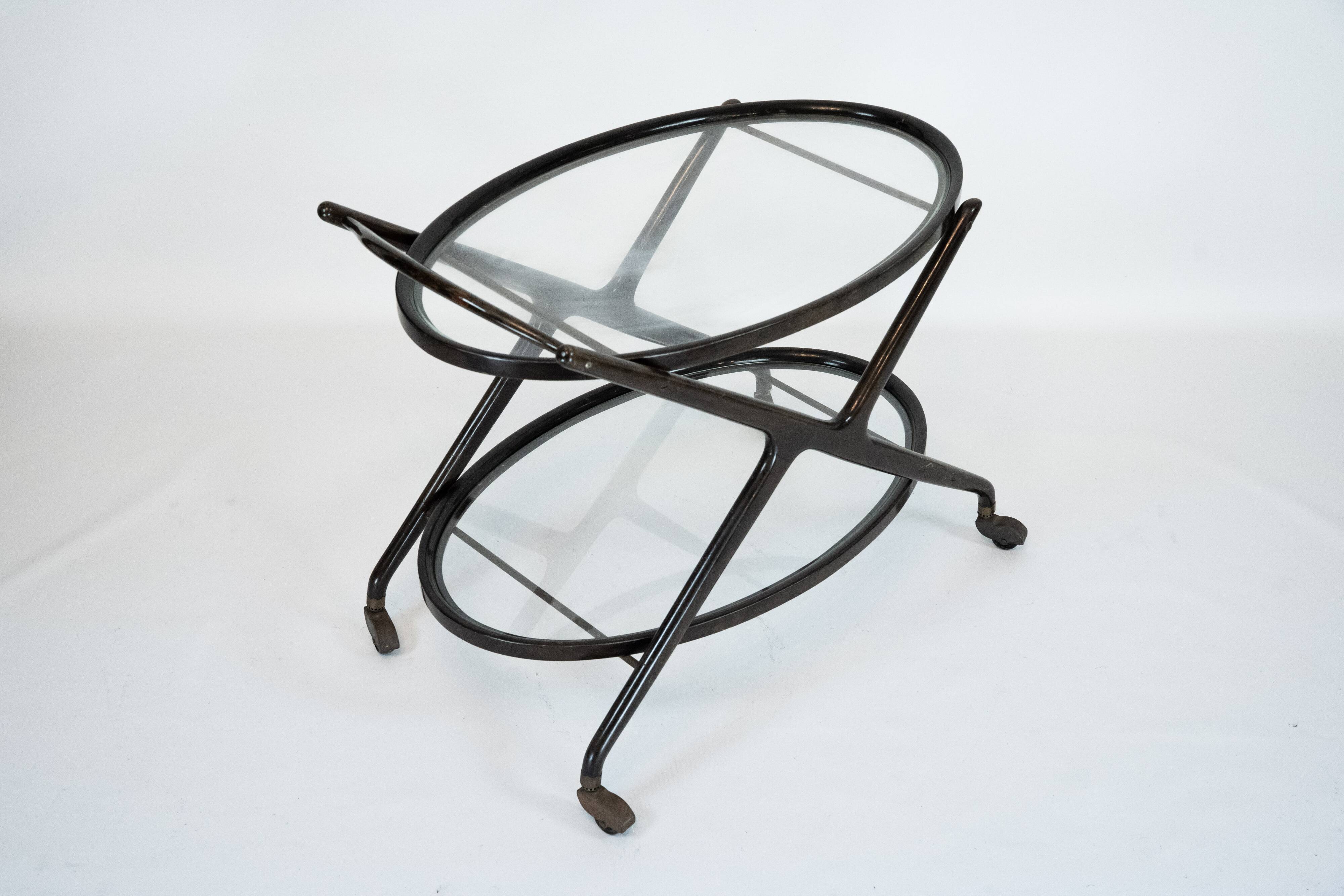 Ebonized Wood and Glass Bar Cart by Cesare Lacca, Italy 1950s