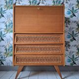 Commode vintage en rotin, secrétaire, meuble bar