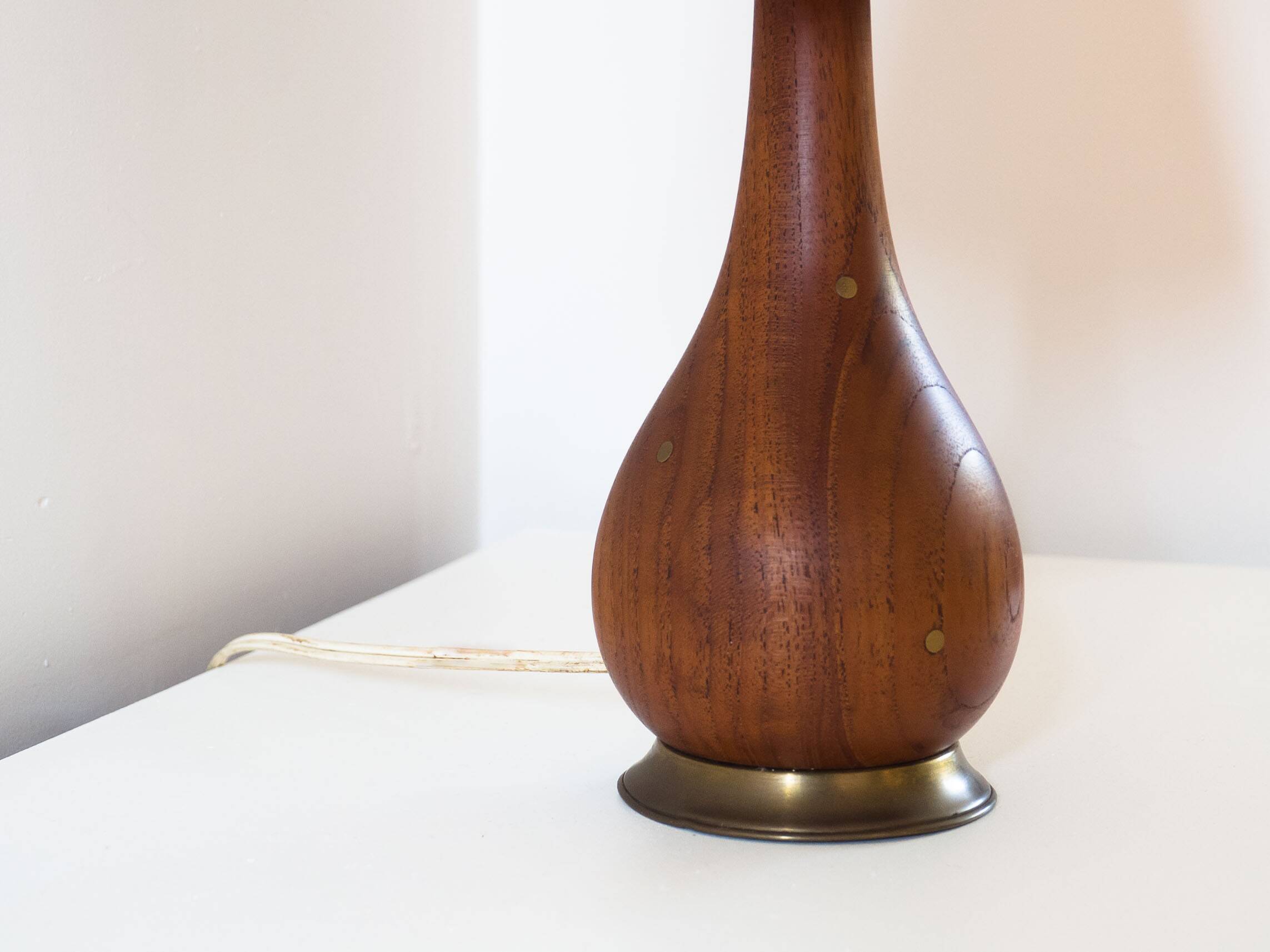 Danish solid teak and brass table lamp