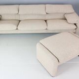 Vico Magistretti "Maralunga" 3-seater and footstool re-upholstered For Cassina