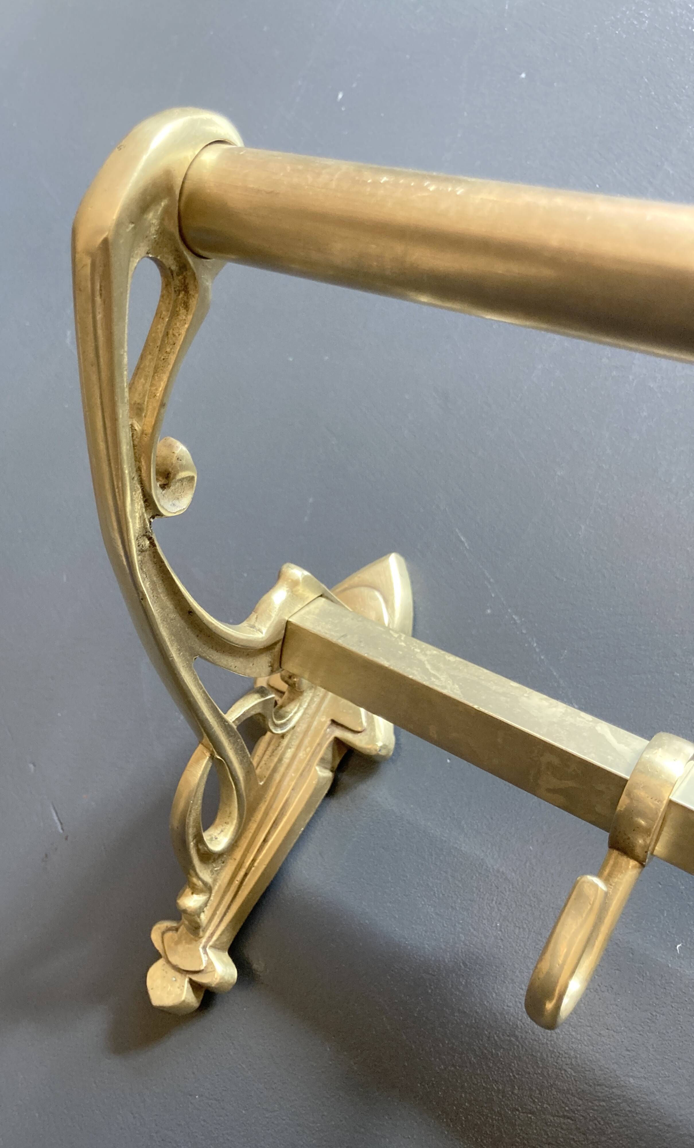 Art-deco wall-mounted coat rack in brass