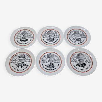 6 petites assiettes service bistrot porcelaine d'auteuil lobjoy pâté charcuterie