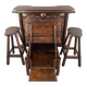 Rustic Carved Wooden Bar with Stools and Wine Chest, 20th Century