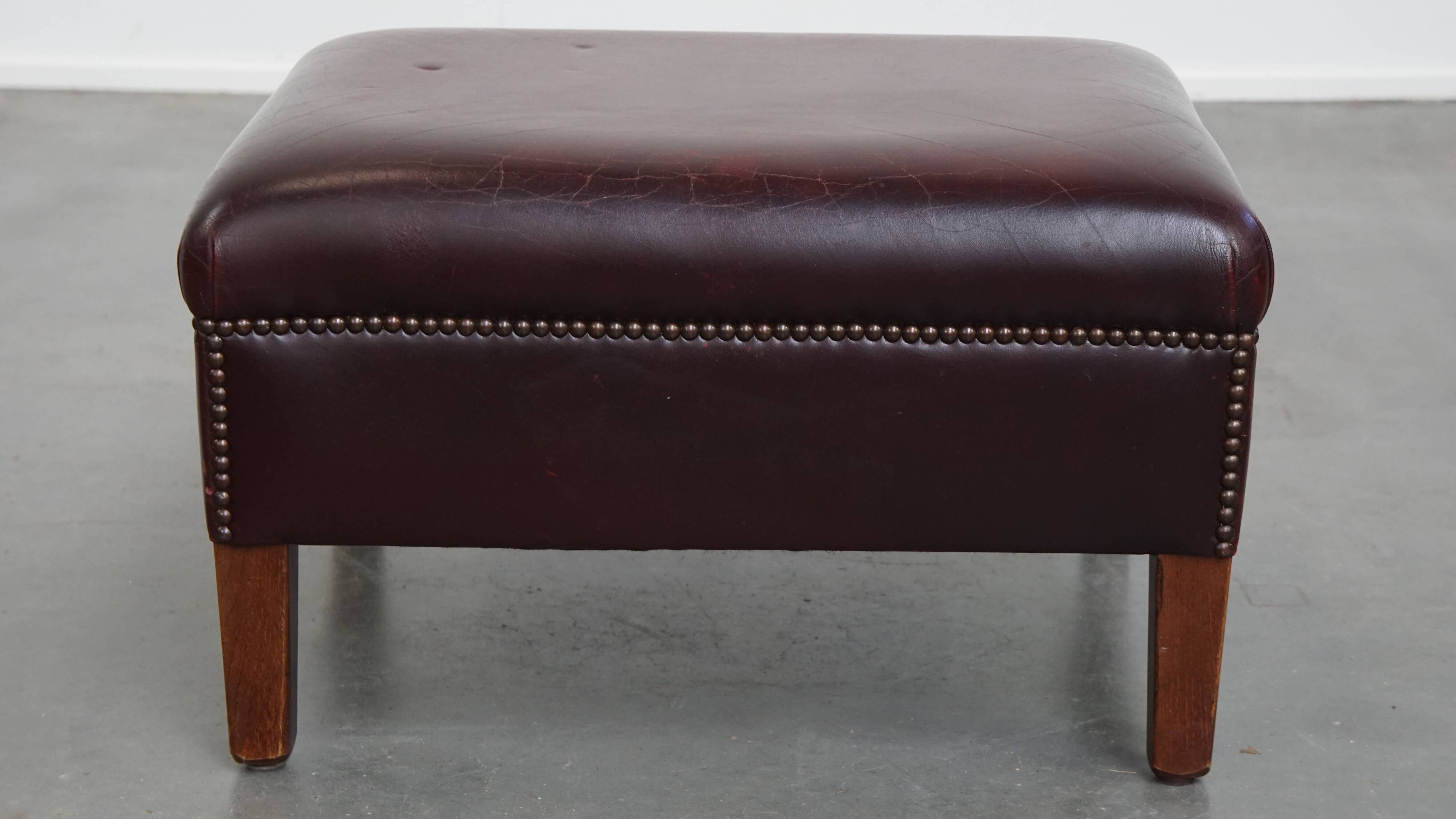 Bordeaux Red Cowhide Ottoman / Footstool in English Style