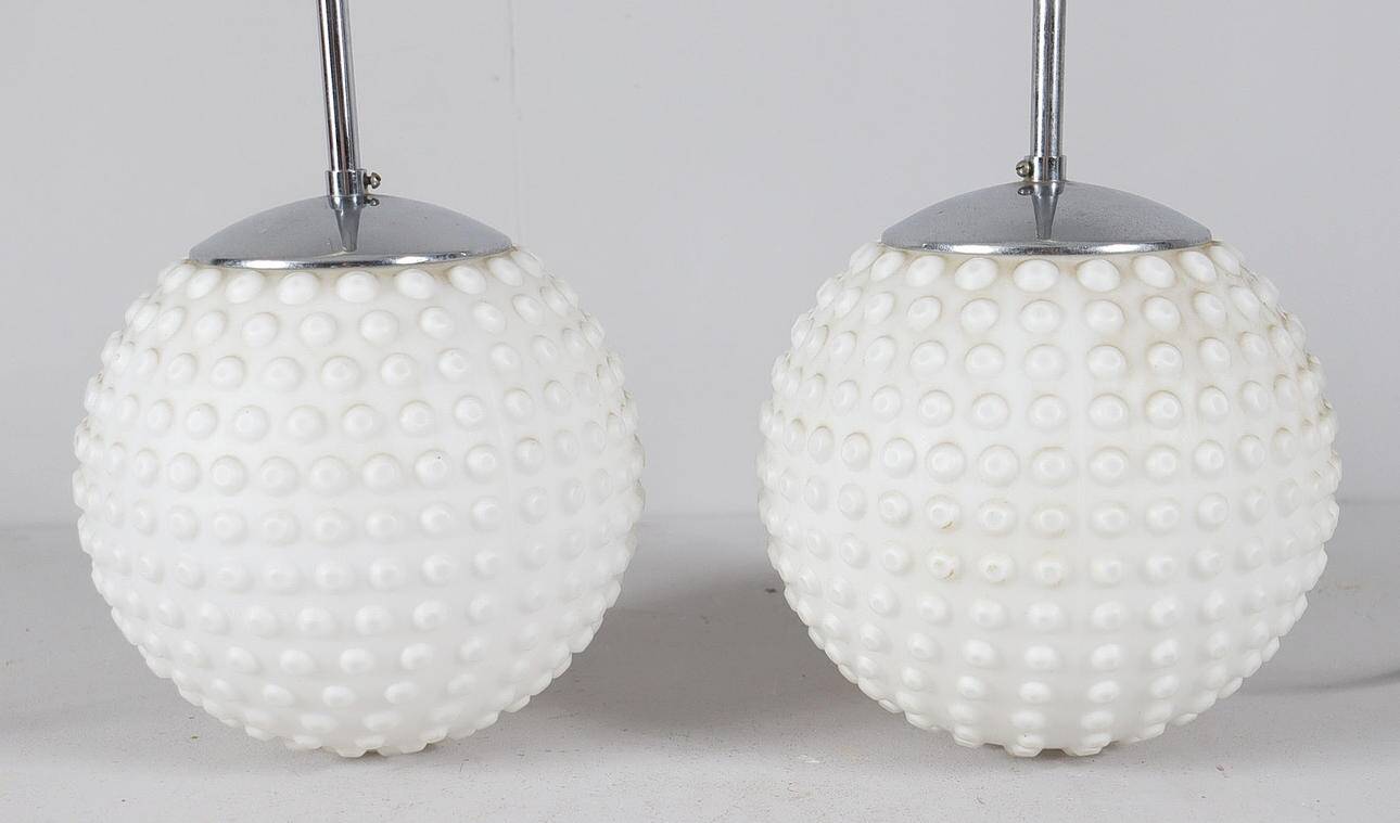 2-piece set Bubble Space Age opal glass ceiling lamps/ceiling lights by Rolf Krüger for Staff, Germany, 1970s.