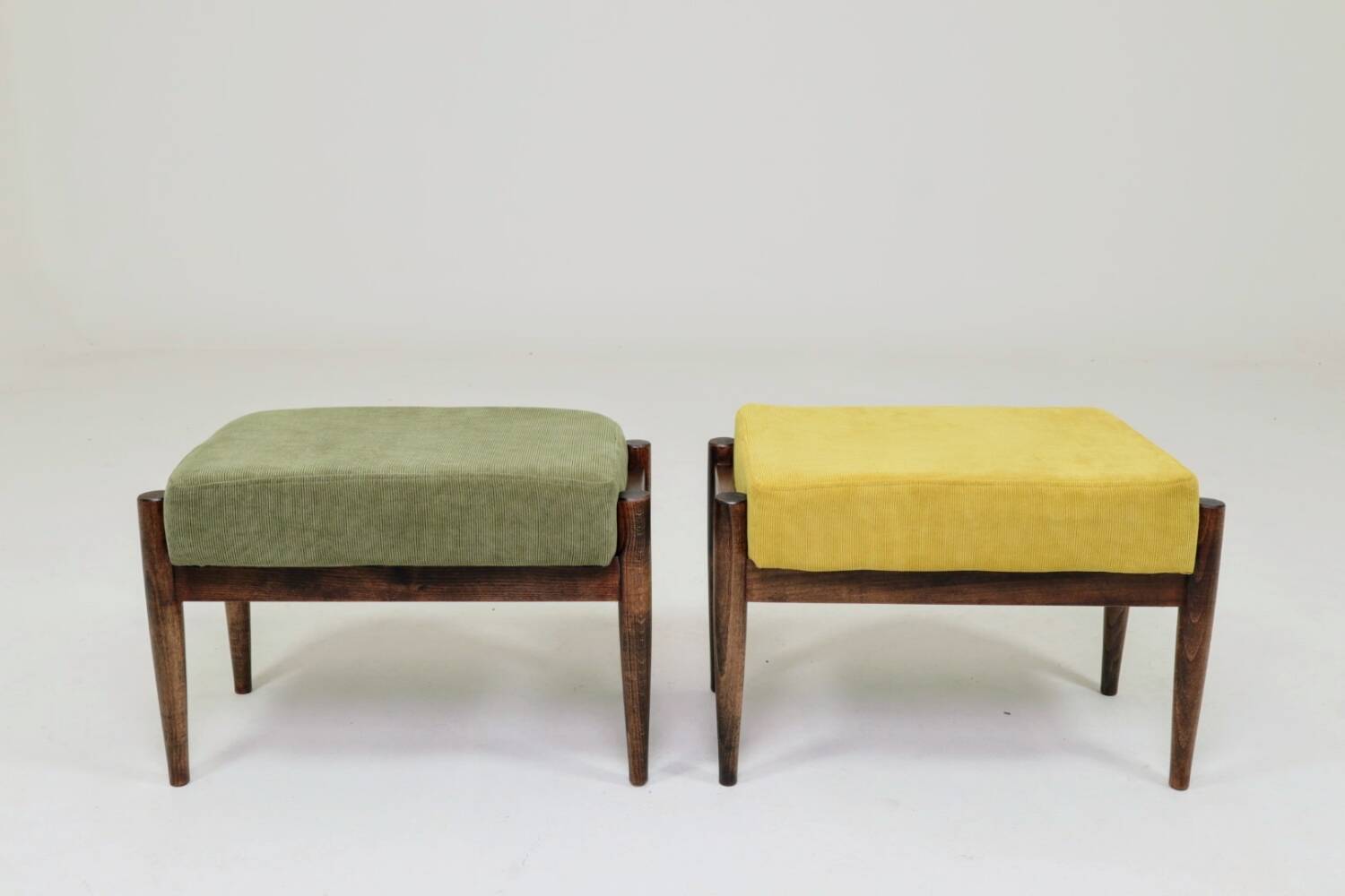 Scandinavian green/yellow corduroy stool Set of 2