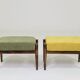 Scandinavian green/yellow corduroy stool Set of 2