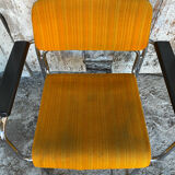 Pair of Vintage 1970s Chrome Metal Armchairs with Orange Fabric and Wood