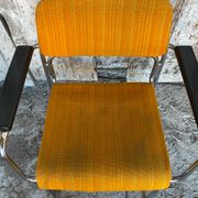 Pair of Vintage 1970s Chrome Metal Armchairs with Orange Fabric and Wood