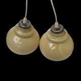 Pair of antique cream opal glass pendant lights – 1970s
