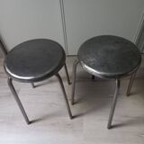 Pair of Industrial Stools in Raw Metal