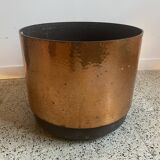 Hammered copper, metal and plastic planter on wheels from the 70s
