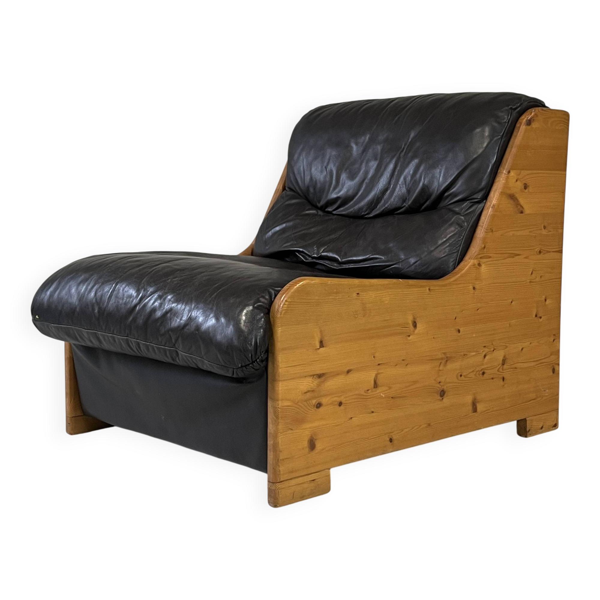 Vintage Brutalist Leather Armchair, 1960s–1970s