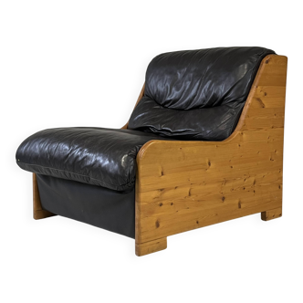 Vintage Brutalist Leather Armchair, 1960s–1970s