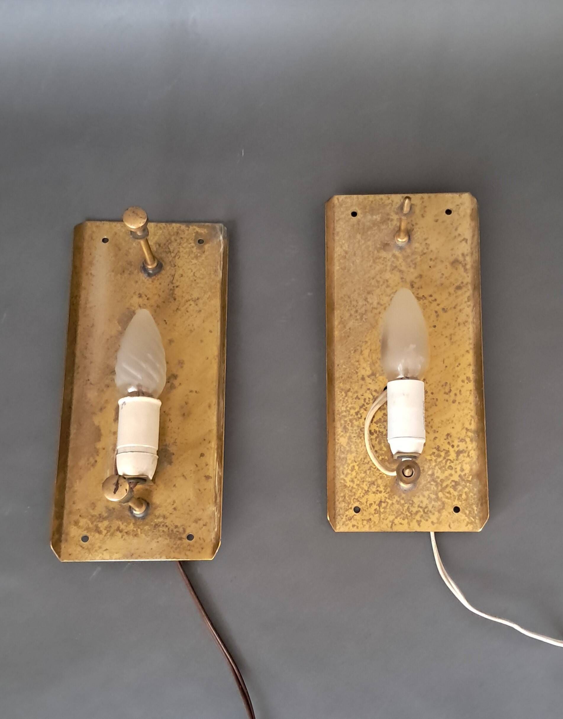 Pair of gilt brass and crystal sconces by Carl Fagerlund for Orrefors, 1960.