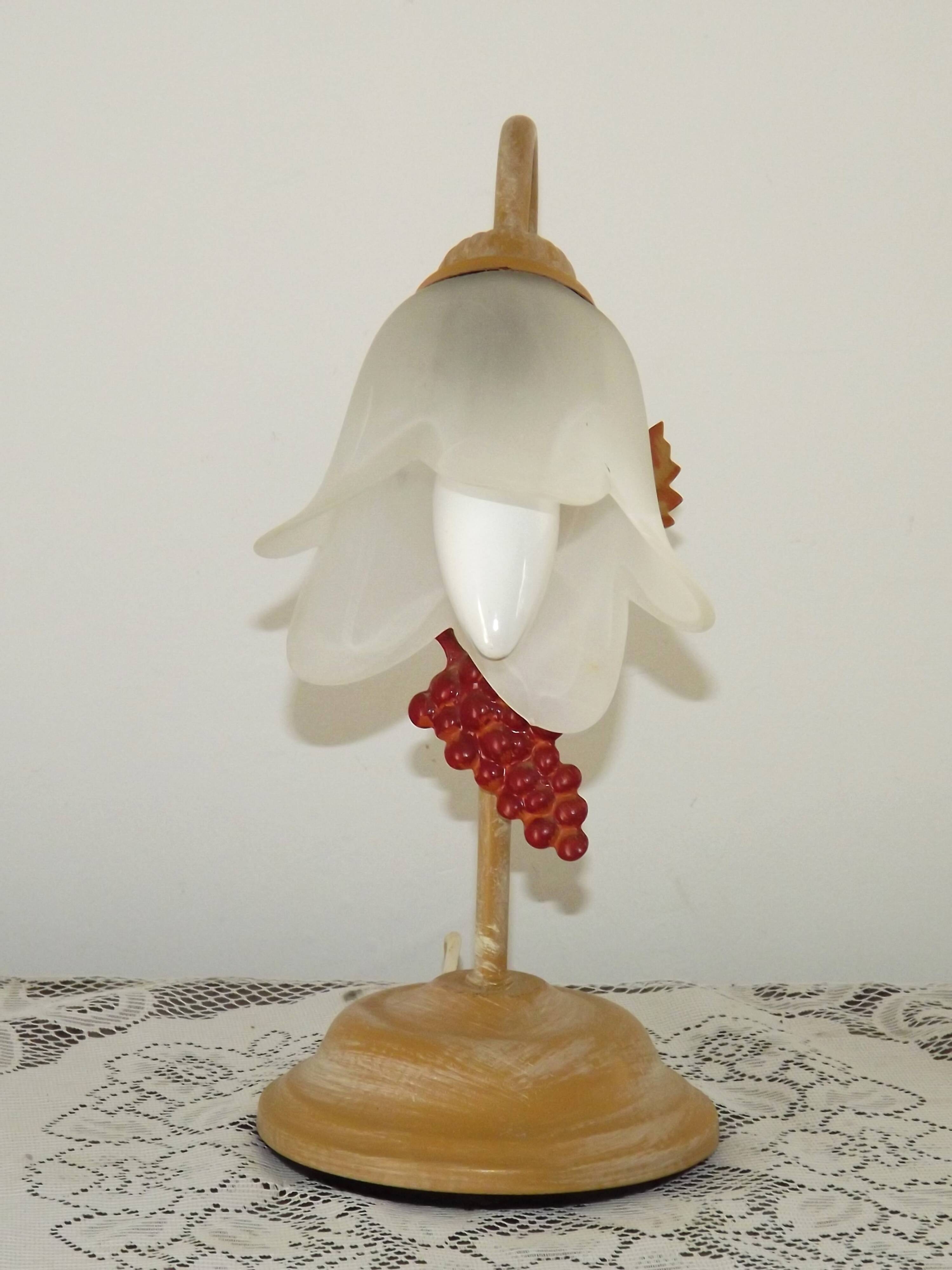 Vintage French Goose Neck Lamp - Grape Detail - Opaque Glass Shade