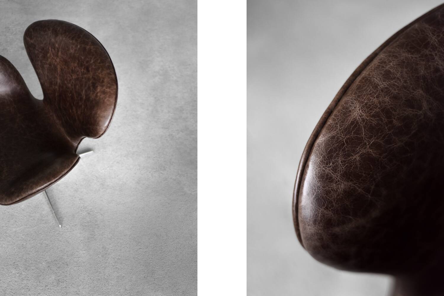 Brown leather Swan chair by Arne Jacobsen, mid-century Danish modernity.