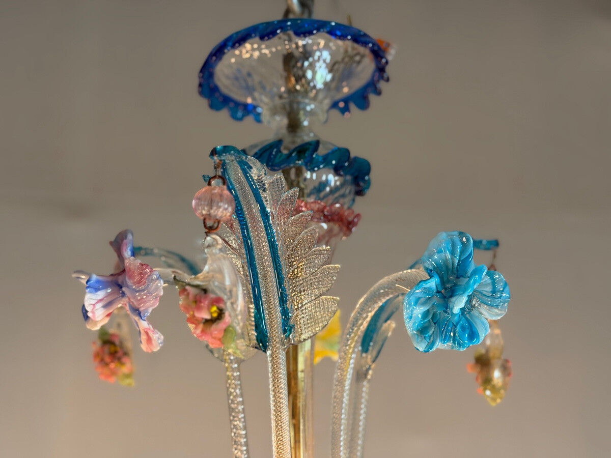 Lustre vénitien Rezzonico en verre de Murano multicolore, vers 1920