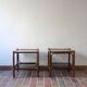 Pair of bamboo and rattan bedside tables, smoked glass tops.