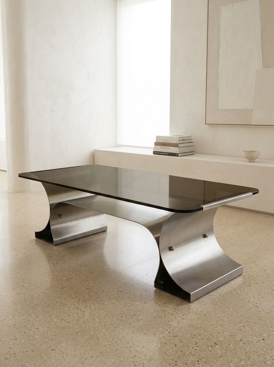 Coffee table by François Monnet for Kappa, France, 1970s — original glass